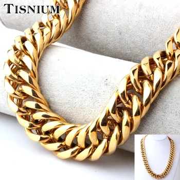 

Aesthetic Gothic Choker Neck Men's Necklace Bracelet Cuban Link Chain Heavy Stainless Steel Choker Punk Jewelry 22mm Tisnium