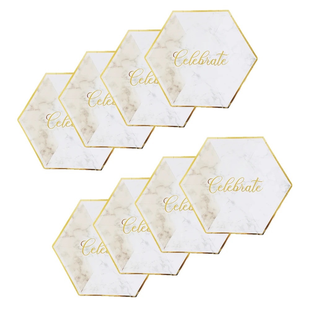 Non-toxic Cowhide Paper Tableware Set Christmas Party Print Birthday Gold Foil Marble Weeding Decorative Items Disposable Plate