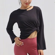 Женские нерегулярные сексуальные свободные рубашки для йоги дышащие расклешенные Длинные рукава Осенние новые женские спортивные футболки для бега Быстросохнущий Топ