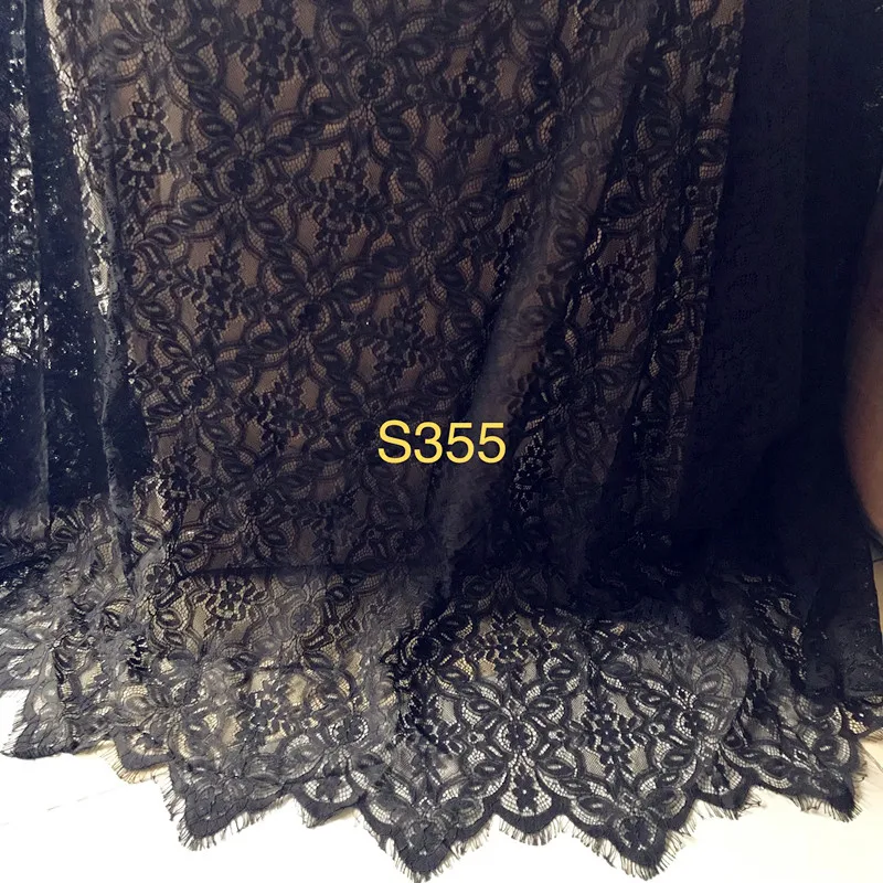 Top quality Pure cotton elegant sexy women long dress lace fabric eyelash chantilly lace Black 1piece/3 meters Classic design h
