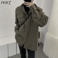 PFHQ – chemise ample à revers pour homme, tenue décontractée à simple boutonnage, couleur unie, tendance, Style coréen, nouvelle collection automne hiver 2021, 21E4810
