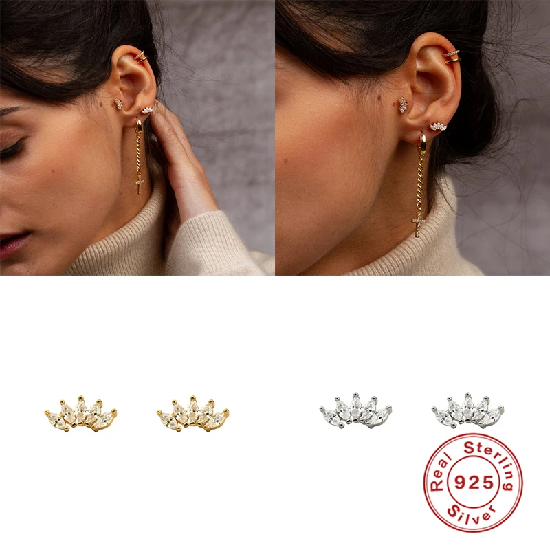 MARY 2020 Hot Sale 925 100% Sterling Silver Stud Earrings For Women With Crown Diamonds aretes de mujer | Украшения и аксессуары