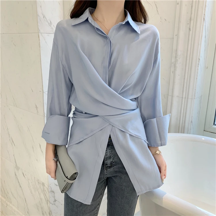 

ZOSOL 2020 New Style Feminine Cool Cross Fold-down Collar Long-sleeved Shirt