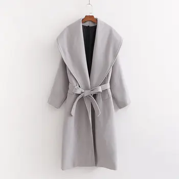 

Womens autumn and winter gray wool long coat 2020 fashion new ladies large lapel belt chic simple and delicate wool