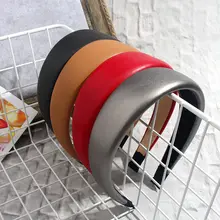 Повязка на голову из искусственной кожи для женщин, одноцветная эластичная губчатая повязка для волос в стиле ретро, широкий ободок, тюрбан, женские аксессуары для волос