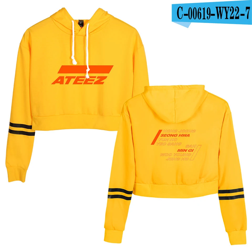Ateez Kpop свитшоты женские корейские пупок толстовки Толстовка классная, с принтом сексуальная стильная новая популярная Harajuku пуловер уличная - Цвет: Yellow