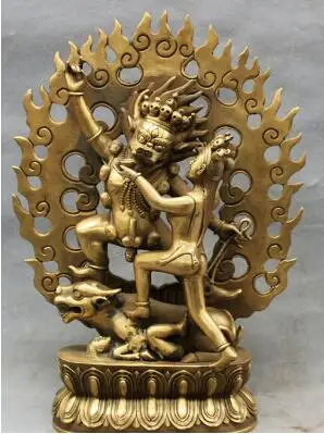 1" Тибетский латунный буддизм Joss Yamantaka Yama Dharmaraja скульптура Будды, статуя