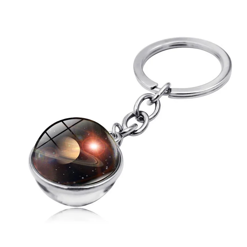 

Glass Ball Galaxy Double Sided Keychain Universe Pendant keychain car Glass Picture Handmade Statement KeyRing Birthday Gift