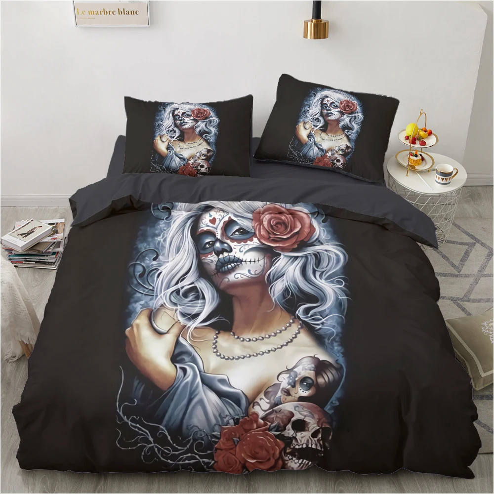 

Euro Family sets Bed linen set for home Bedding Set duvet cover 150*200 200*220 size Bed set 7pcs Skull Madam drop ship