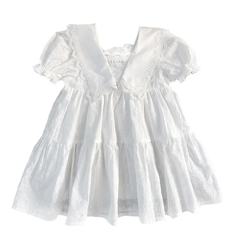 Summer Dresses Girls Fashion White Dress Kids Lace Floral Dresses Cotton Dress Children Clothing Lace Floral