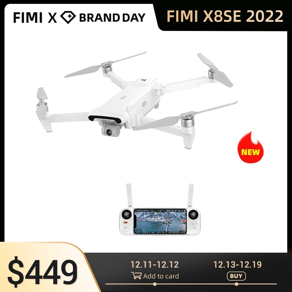 Дрон FIMI X8SE 2022 радиус 10 км камера 4K GPS FPV 3-осевой подвес | Электроника