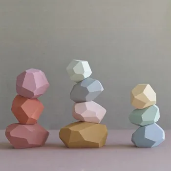 

Creative Wooden Building Block Colored Stone Educational Toys Cold Tone Nordic Style Stacking Game Children Kids Wood Toys