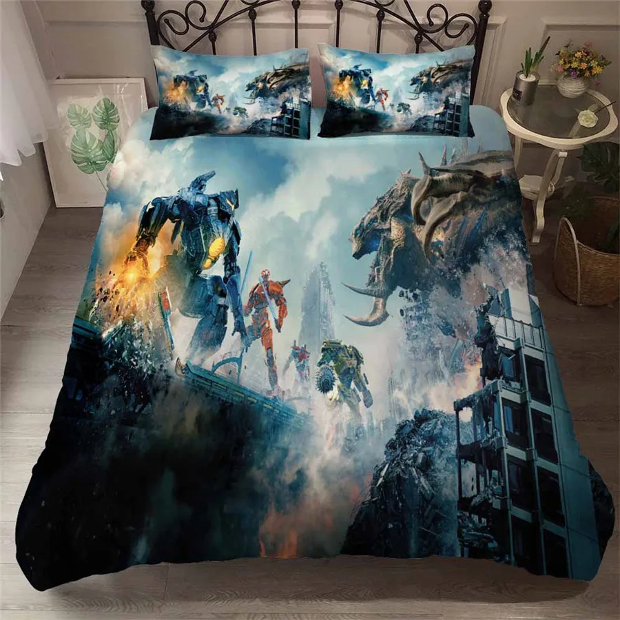 

HELENGILI 3D Bedding Set Godzilla Dragon Print Duvet Cover Set Bedcloth with Pillowcase Bed Set Home Textiles #GSL-26