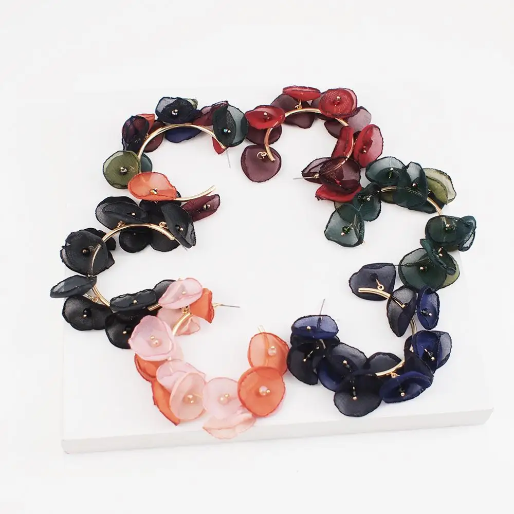 

ZA Jewelry Metal Hoop Lace Flowers Stud Earrings For Women Bohemia Big Earrings Charm Femme Gift UKMOC