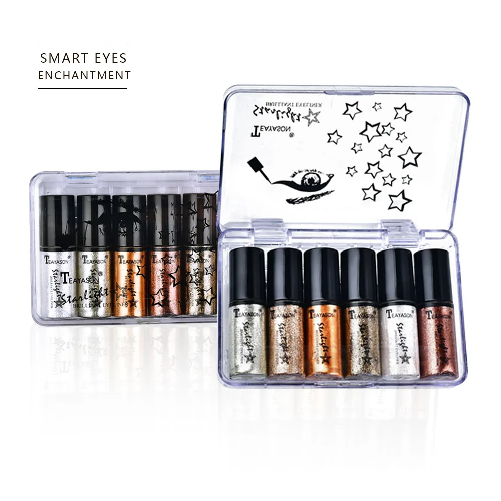 1set 6PCS/set Eyes Makeup Silver Rose Gold Color Liquid Glitter Eyeliner New Shiny Eye Liners For Women Eye Pigment Korean Cosmetics - Цвет: 1set