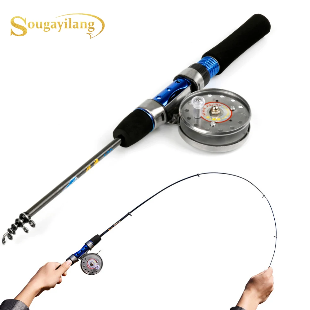 

Sougayilang Mini Ice Fishing Rod 120cm Portable Carbon Fiber Shrimp Winter Fishing Rod with Fishing Reel Fishing Tackle