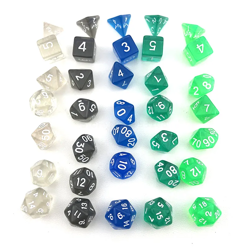 Один набор из 7 игральных костей прозрачный двусторонний D4 D6 D8 D10 D12 D20 magic