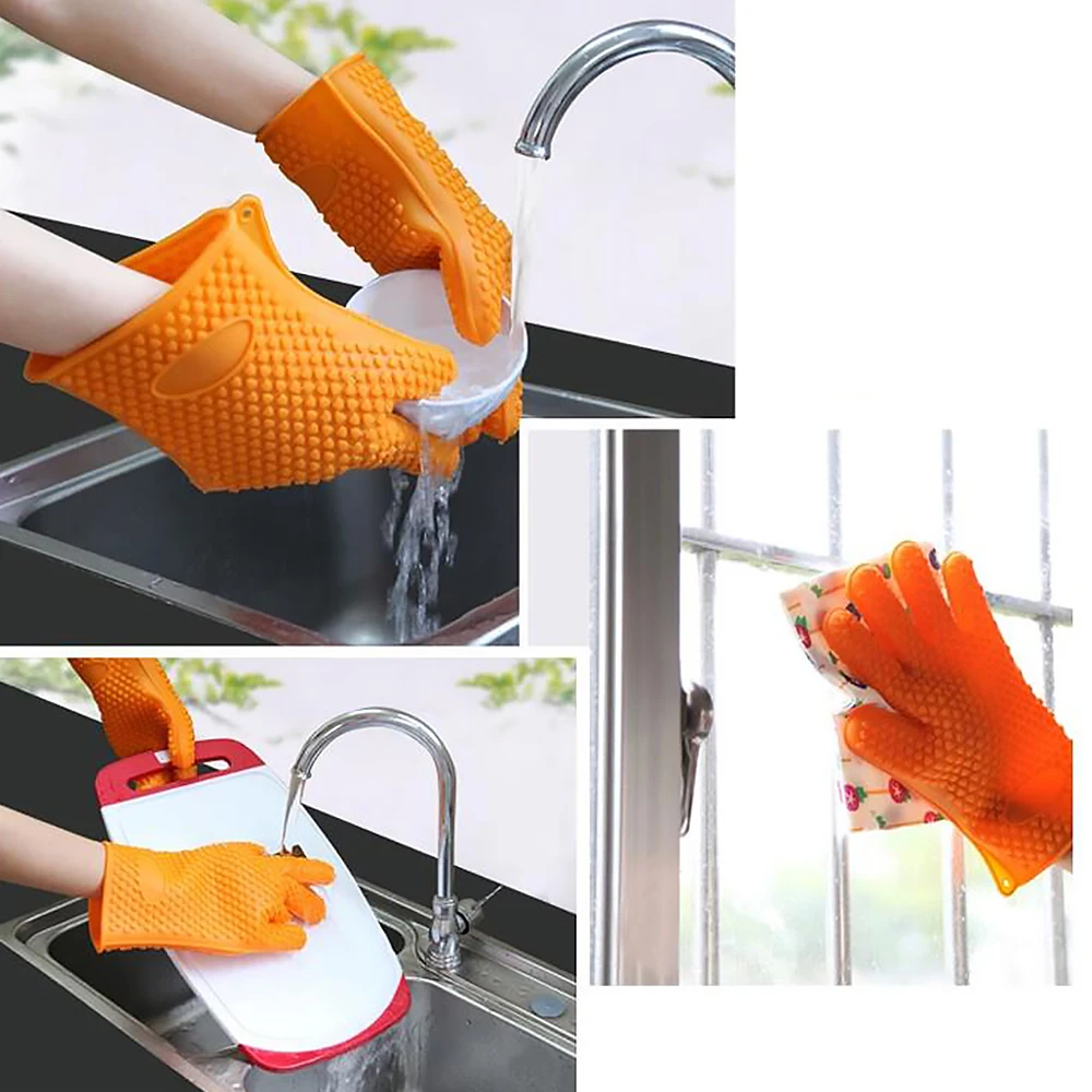 Microwave Heat Resistant Silicone Kitchen Oven Mitt Glove Potholder For Grilling And BBQ Waterproof Gloves