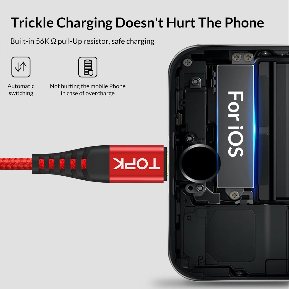 TOPK usb кабель для iphone 11 pro max Xs Xr X 8 7 6 plus 6s 5 s plus ipad mini 4 кабели быстрой зарядки зарядное устройство для мобильного телефона