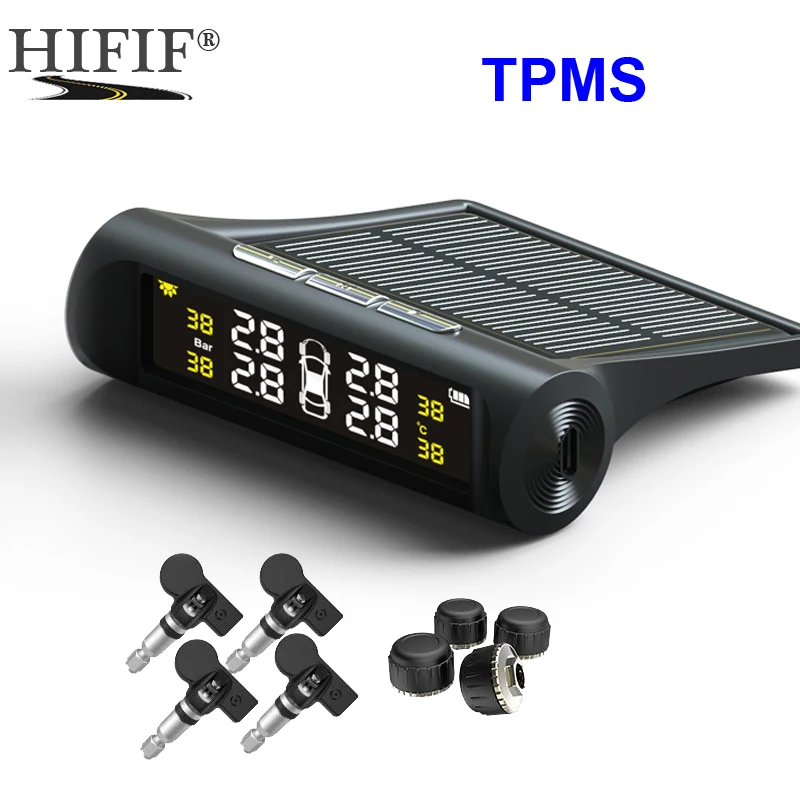 Solar TPMS Car Tire Pressure Alarm Monitor System 4 Wheel Internal External Tyre Sensor Temperature Alert D02W D02N D01W Visture