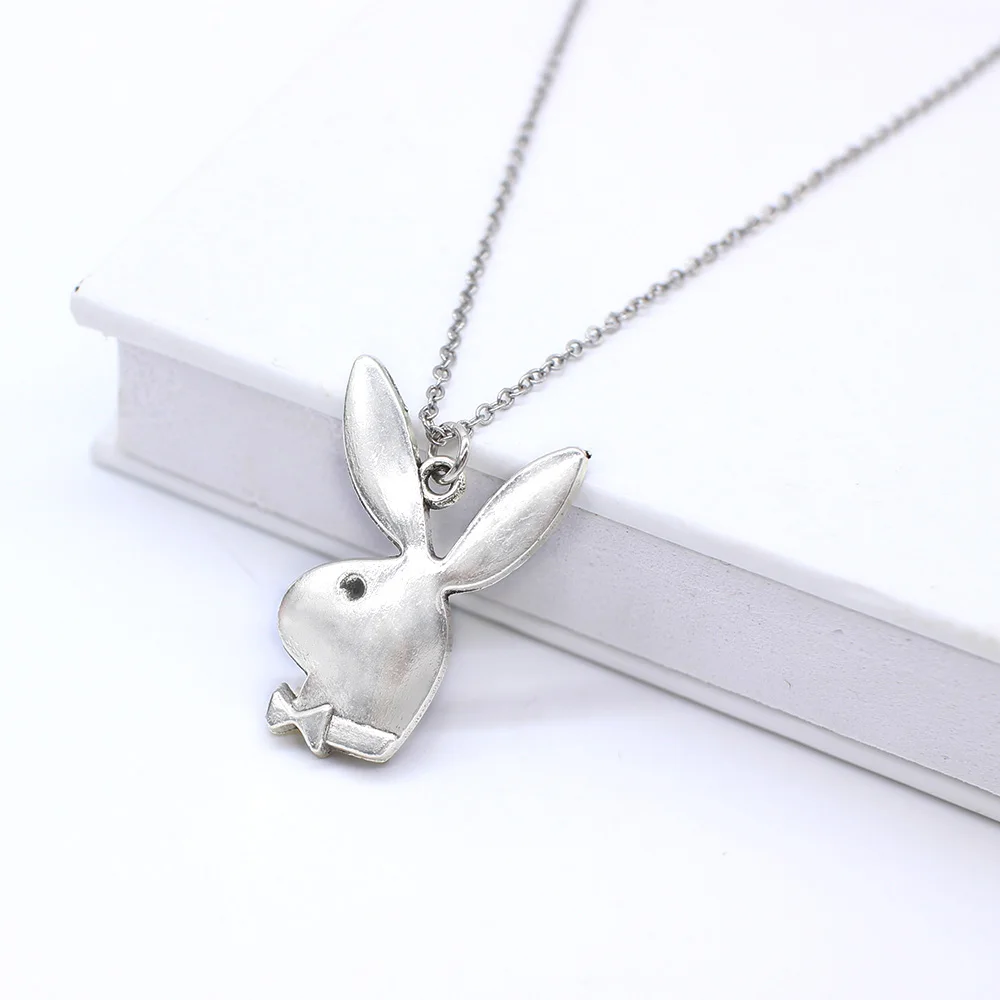Cute play rabbit charm necklaces women jewelry funny animals Pendant necklace man Gentleman jewelry drop ship - Окраска металла: retro silver
