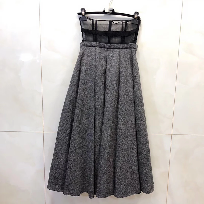 Модная длинная юбка Женская высокая талия юбка в складку женская серая вечерние повседневные юбки