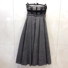 Модная длинная юбка Женская высокая талия юбка в складку женская серая вечерние повседневные юбки