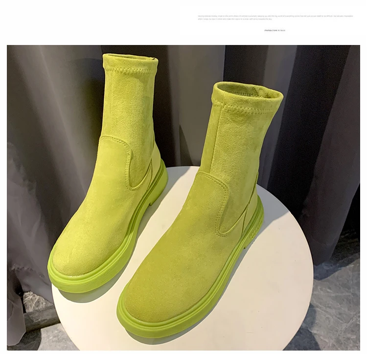 creepers bottom non-slip martin boots new designer solid flock slip-on chelsea botas short ankle booties winter warm women shoes