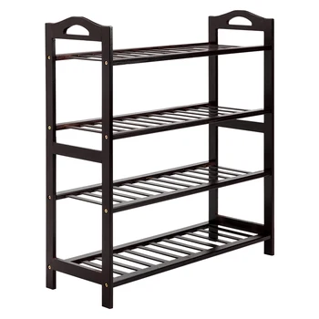 

Shoe Rack New Style Concise 12-Batten 4 Tiers Bamboo Coffee