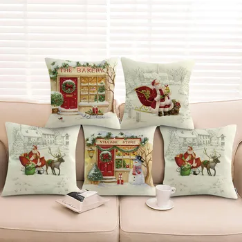 

Christmas Peach Skin Pillowcase Christmas Cushion Decorations For Home Navidad Decor Santa Claus Elk Pattern Happy New Year