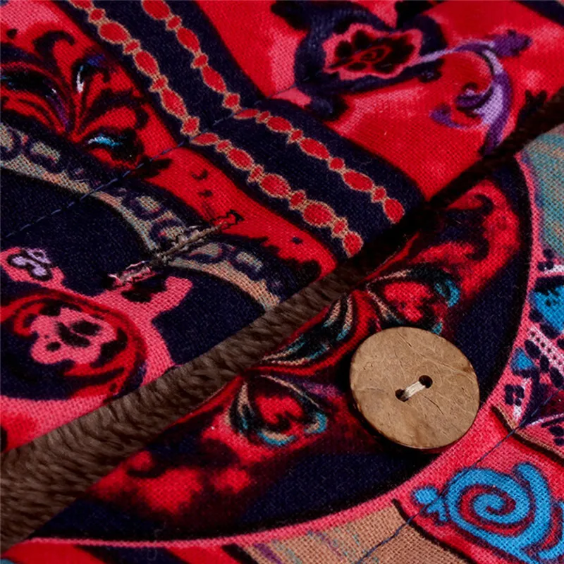 JAYCOSIN Coat Female Women Vintage Ethnic Print Quilted Fleece Hooded Long Sleeve Button Winter Coat chaqueta mujer