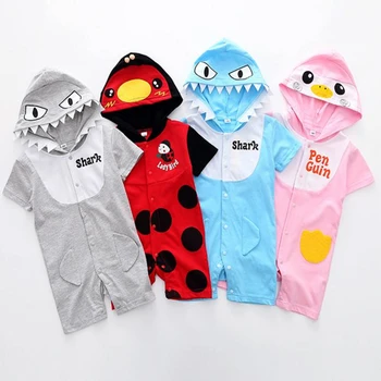 

Unisex Infant Toddlers Hooded Rompers One Piece Short Sleeve Designer Animal Clothes Cotton Baby Onesies Shortalls Clothes