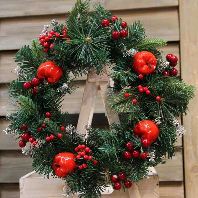 

Christmas Wreath With Red Apple And Berries Decorative Hanging Garland For Holiday Front Door Wall Window Decor