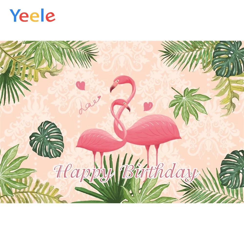 

Yeele Happy Birthday Backdrop Flamingo Leaves Photocall Newborn Baby Customized Photography Background Vinyl For Photo Studio