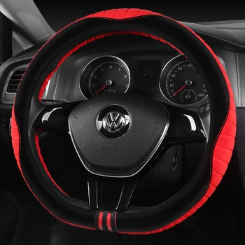 

D Shape Leather Car Steering Wheel Cover Four Seasons Steering Wheel Hubs for VW GOLF 7 8 2015 POLO JATTA Interior Accessories