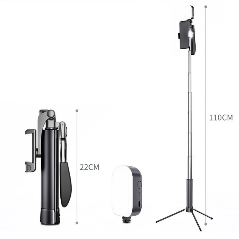 110cm double Light Портативная селфи-палка, штатив для телефона, Bluetooth, пульт дистанционного управления, видео стабилизатор для iPhone, Xiaomi, huawei, Gimbal Vullen Licht Voor - Цвет: 110cm double Light