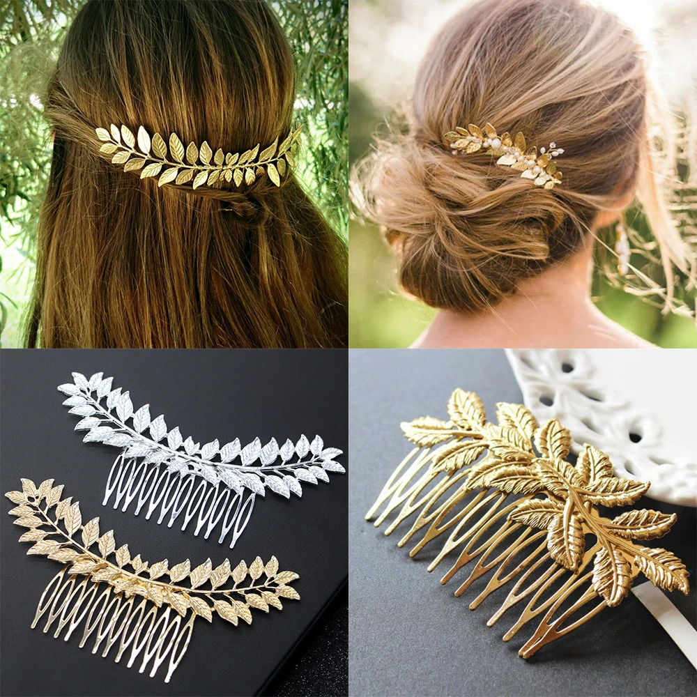 Accesorios para el cabello Boda nupcial tocado dorado y plateado, diadema de hoja de olivo, peine, Clip, horquilla, corona, joyería, tocado|Accesorios para pelo de mujer| -