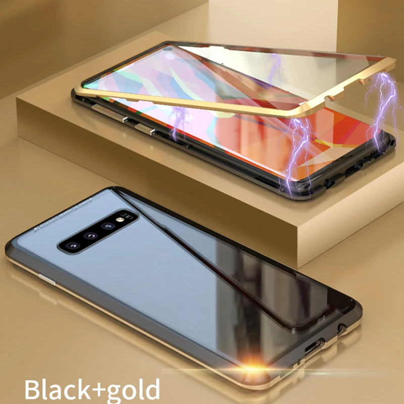 GoldenBlack Двухсторонний чехол для телефона из закаленного стекла с магнитной защитой от царапин и падений GK99 - Цвет: GoldenBlack