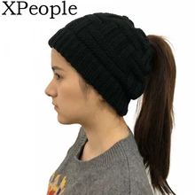 XPeople, высокая булочка, конский хвост, шапка, плотная, мягкая, тянущаяся, вязаная, теплая трикотажная шапка с черепами, акрил, шапки для мужчин и женщин
