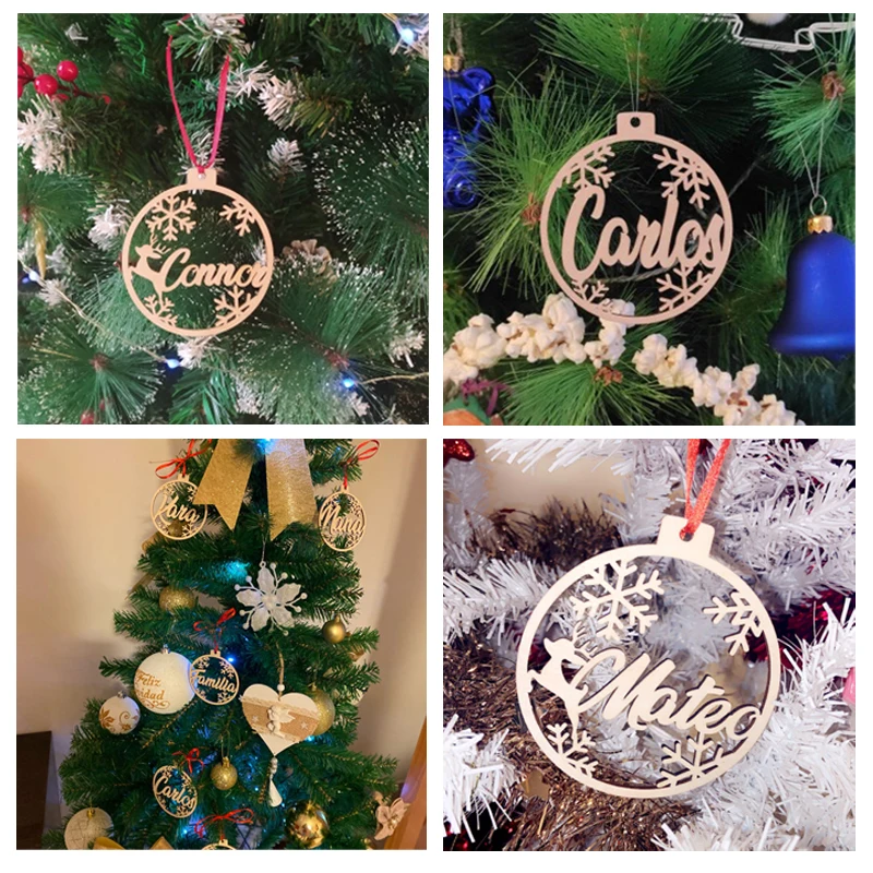Personalised Christmas Tree Decoration Snowflake Bauble Name Engraved free 