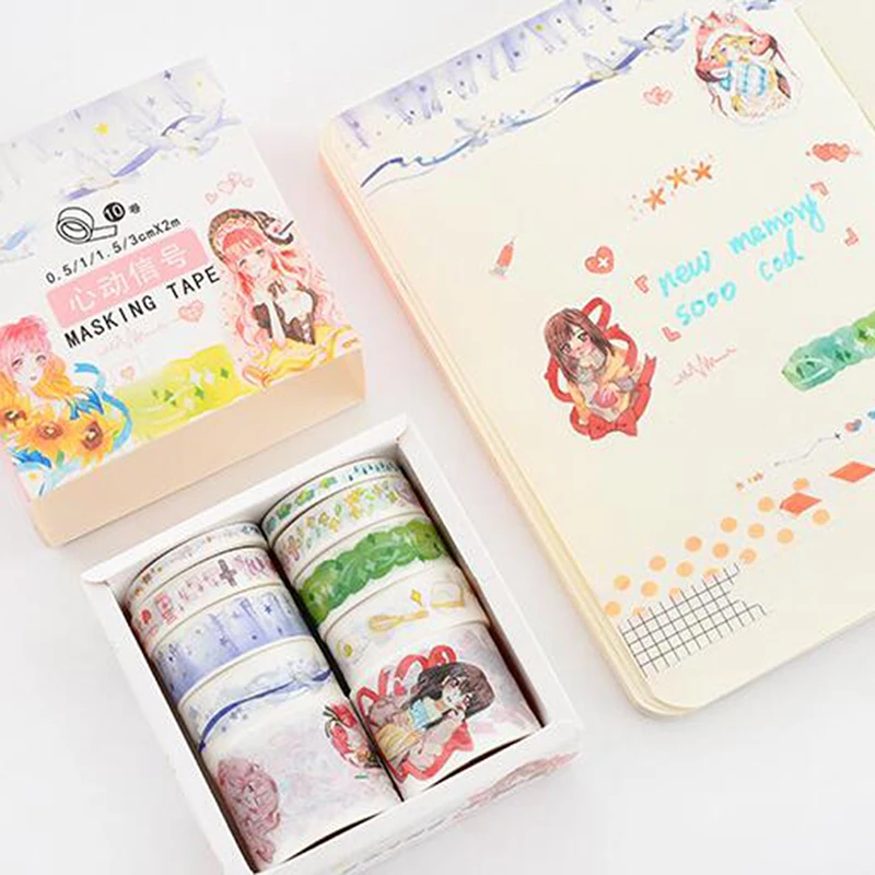 10 шт./компл. мультфильм фольгированные лента Washi японский Бумага DIY планировщик изоляционная лента клейкая наклейки с лентами Декоративные Канцелярские Ленты
