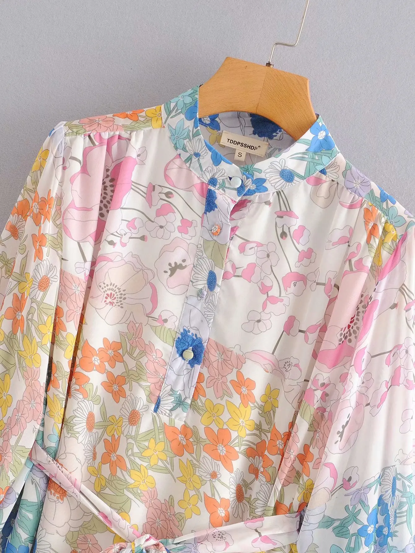 Za 2019 women dress silk floral print fashion ins dress bow sashes draped turn-down collar dresses female vintage vestidos