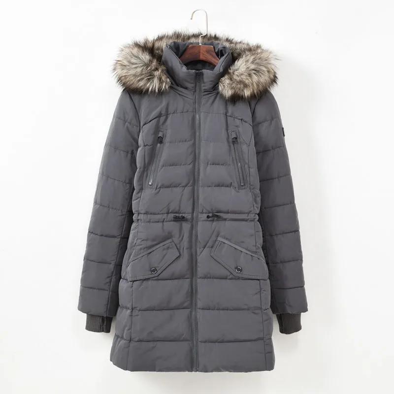 Три цвета женская одежда зимний ветрозащитный Теплый с капюшоном длинный тонкий Повседневная парка пальто черный серый - Цвет: Серый