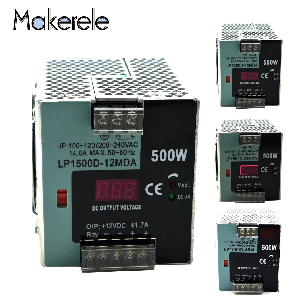 DC 12V 24V 48V Регулируемый импульсный источник питания AC/DC 500W источник питания цифровой дисплей din-рейка один выход мини Регулируемый
