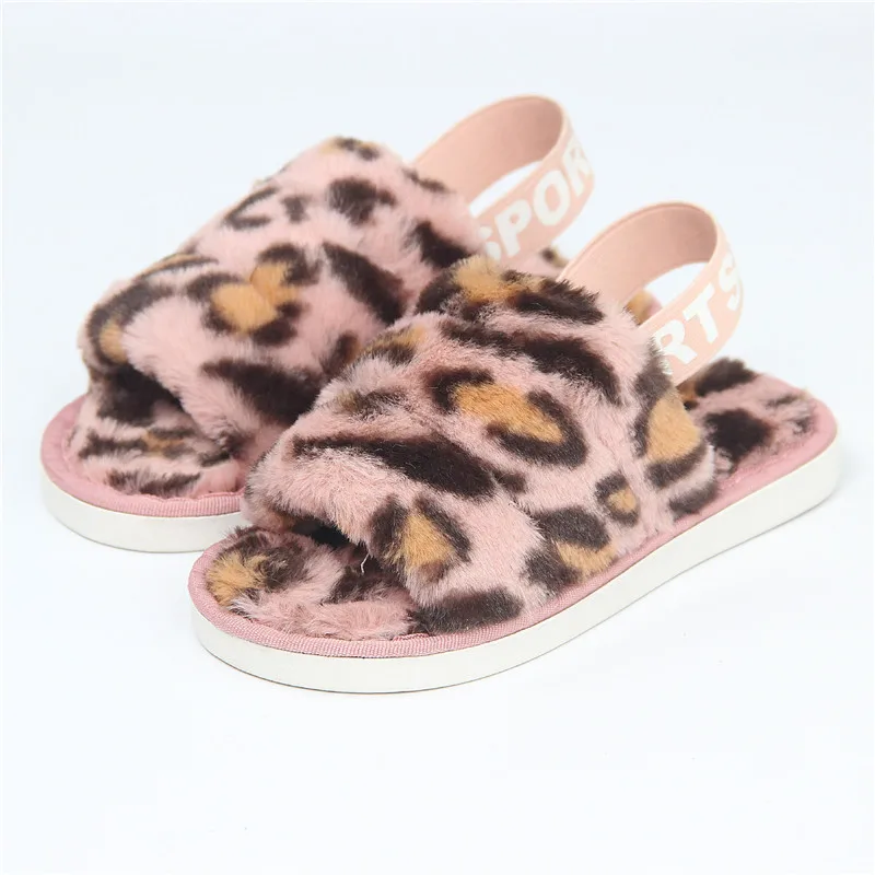 

LKSHOE 2020 New Children 's Fluffy Shoes Fashionable Leopard Print Strong Cheap and Easy to Wear Children 's Indoor Shoes