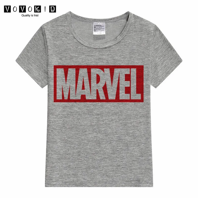 Футболка с принтом MARVEL для маленьких девочек и мальчиков детские Забавные футболки для маленьких детей розовые, серые, белые топы для маленьких девочек - Цвет: P1709C-Grey