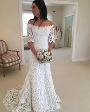 

2019 Bohemian Mermaid Wedding Dresses Half Sleeve Sheer Garden Full Lace Country Plus Size Bridal Gown Train Church Bride Dress