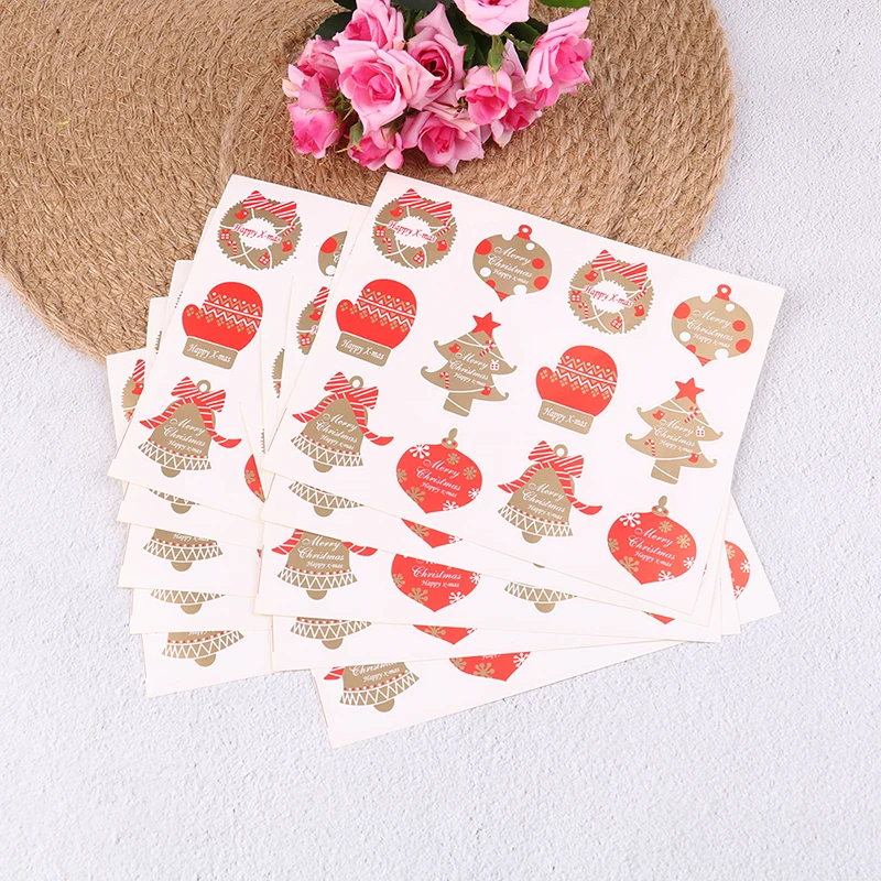 10 Sheets/120 Pcs Christmas Series Sealing Stickers DIY Gifts Candy Bags Note Labels Kraft Paper Tags Stationery Sticker