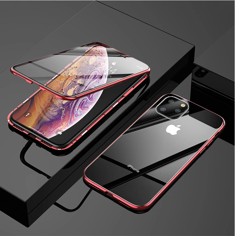 Металлический чехол для iPhone 6 7 8 Plus X XS XR MAX чехол Магнитный 360 противоударный Закаленное стекло чехол для Apple iPhone 11 Pro Max чехлы