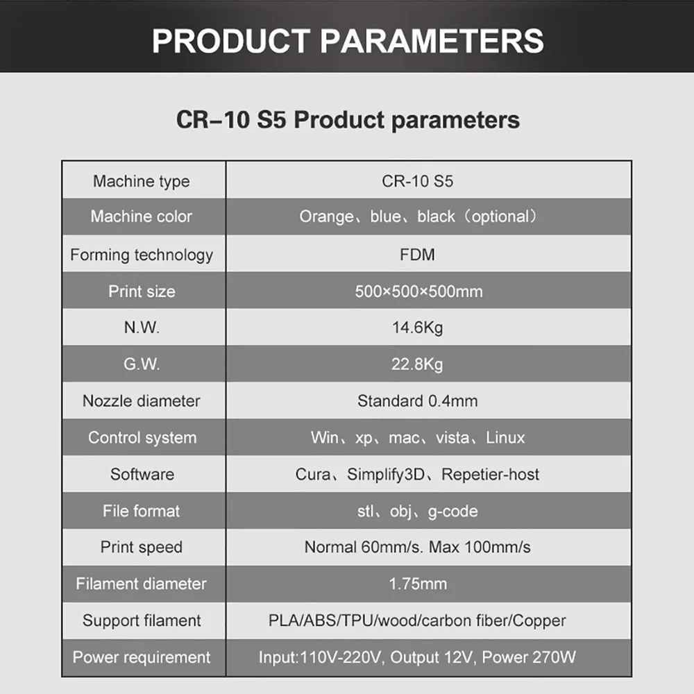 Creality CR-10S5 3D-принтер Тепловая кровать большой размер печати 500*500 мм DIY 3d принтер комплект алюминиевая кровать с подогревом нить закрытый